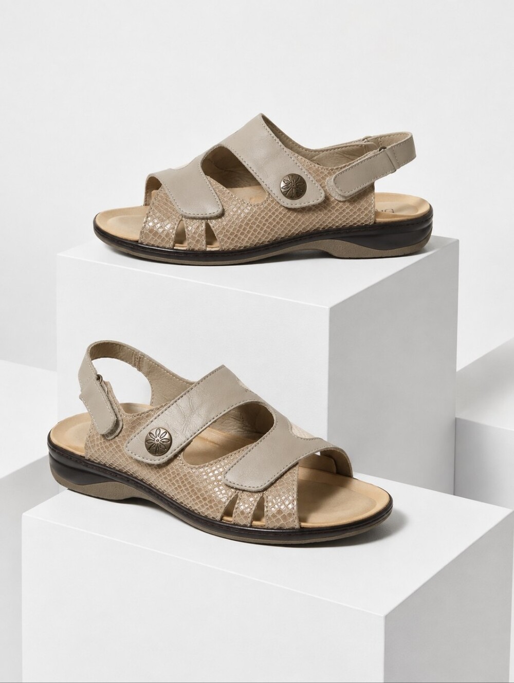 Biotime Comfort Leather Sandals Beige EU 42 Adjustable Spain